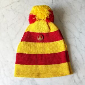 Vintage 1974 Zermatt Switzerland Ski Pin on Wool Beanie Hat Red Gold Ski Country